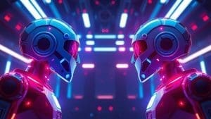 AI chatbots Claude and ChatGPT in a futuristic showdown.