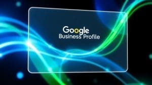 Google Business Profile logo with abstract digital growth elements.