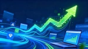 Website performance optimization with upward trending arrow.