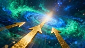 Upward trending arrows in a nebula